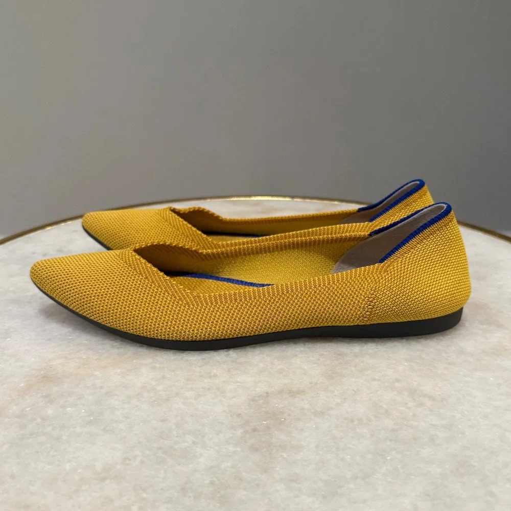 Rothy's The Point Flats Women's Size 5 Mustard Yellow Knit Pointed Toe Shoes - Picture 4 of 6